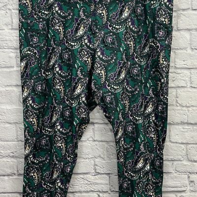 WOMEN'S GREEN FLORAL PRINT LEGGINGS PANTS SIZE 26/28W